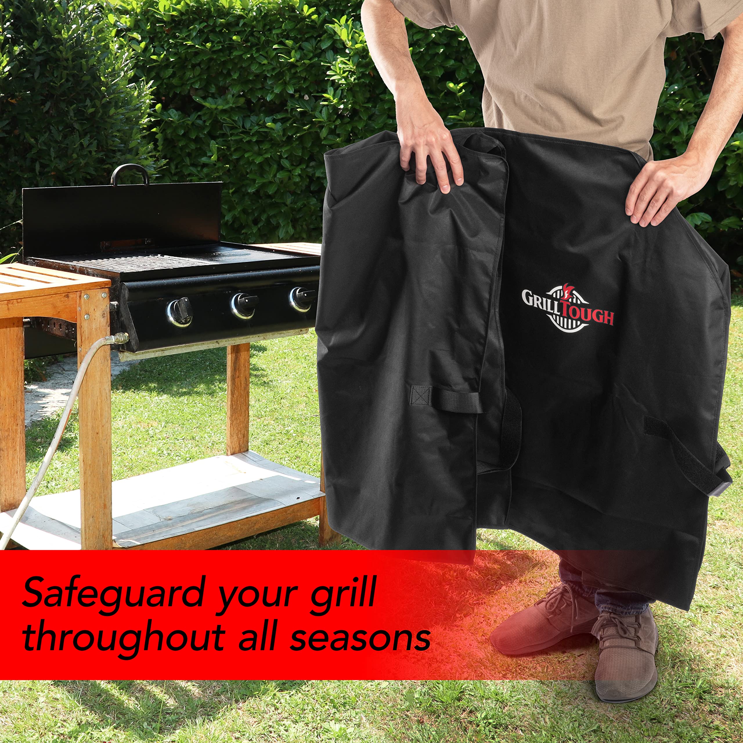 GrillTough etiqueta con dimensiones y materiales para elegir la talla correcta