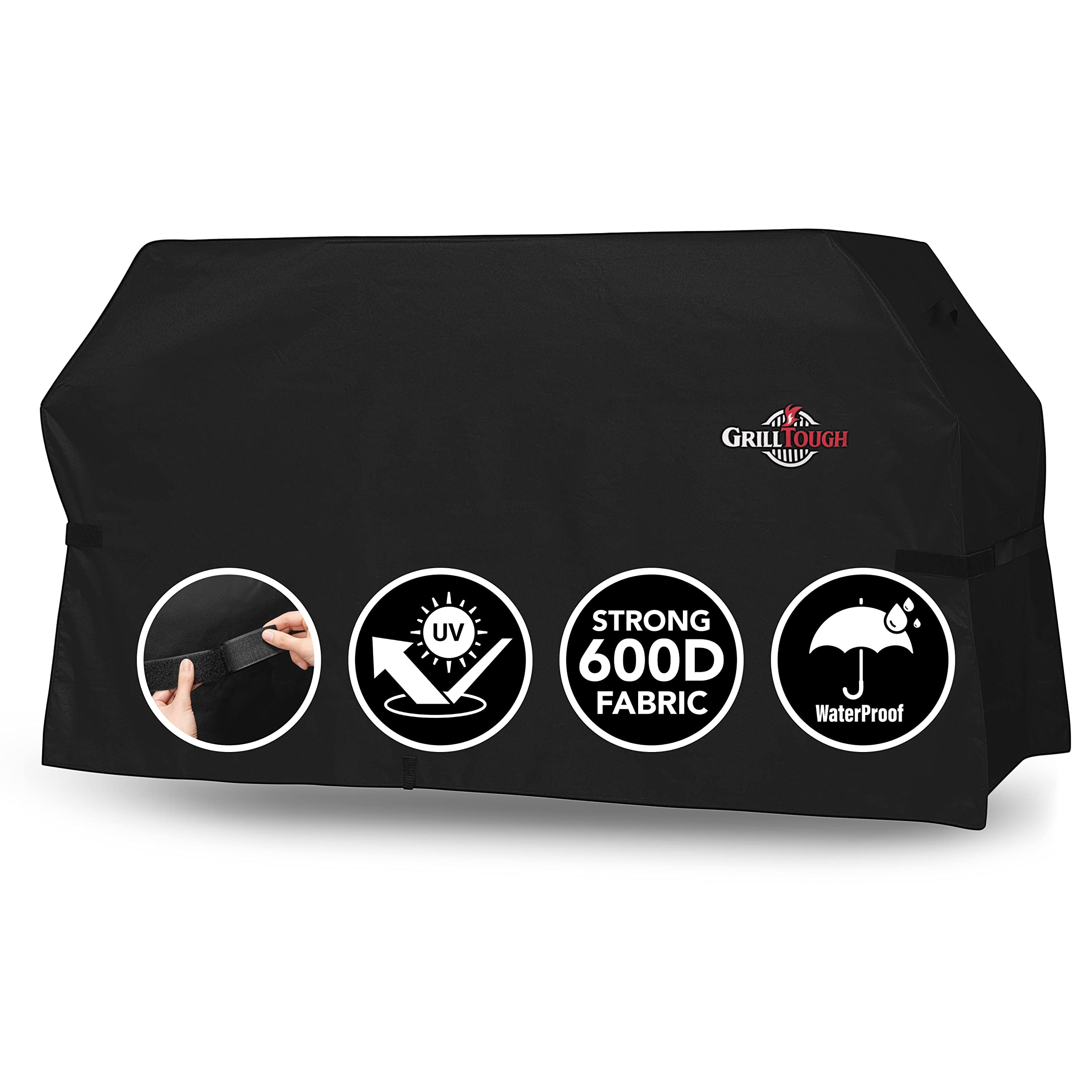 GrillTough vista frontal de la funda protegiendo la plancha, ofrece cobertura completa