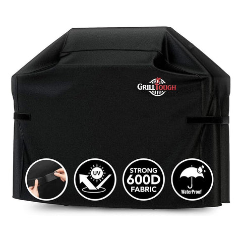 GrillTough vista frontal de la funda protegiendo la parrilla, durabilidad visible