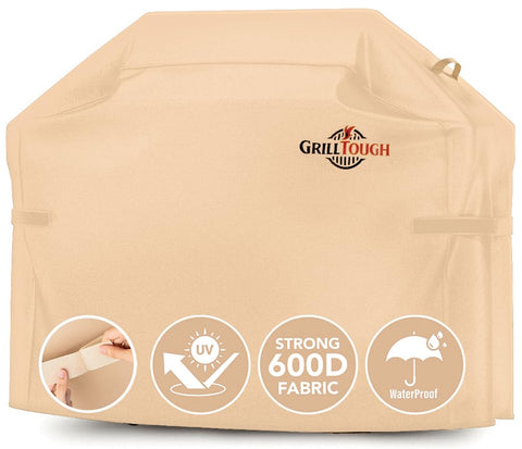 GrillTough vista frontal de la funda protegiendo parrilla, protección duradera