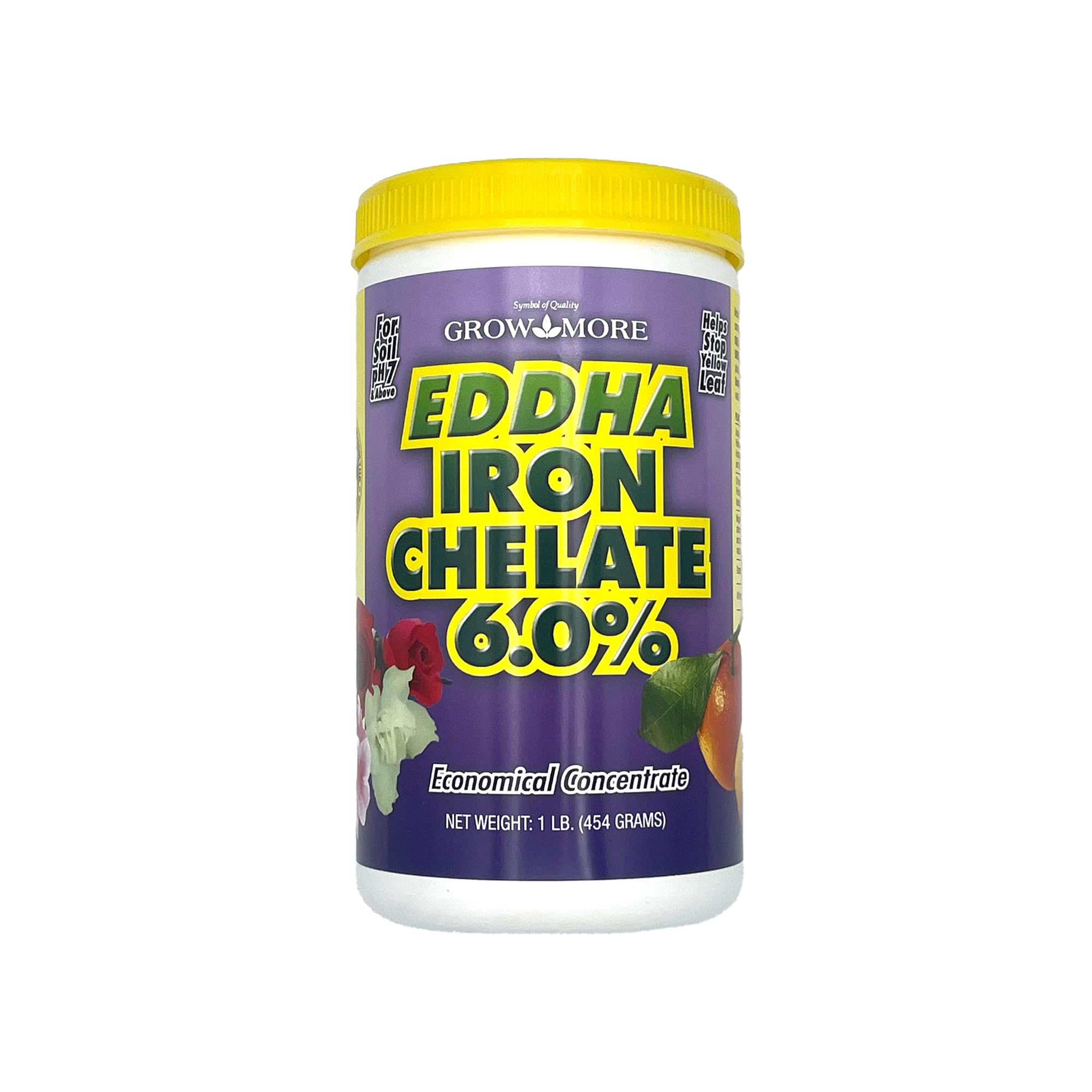 Grow More imagen del empaque frontal mostrando 1 lb y uso en suelos alcalinos