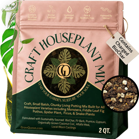 Grow Queen bolsa frontal mostrando mezcla orgánica y beneficios de drenaje