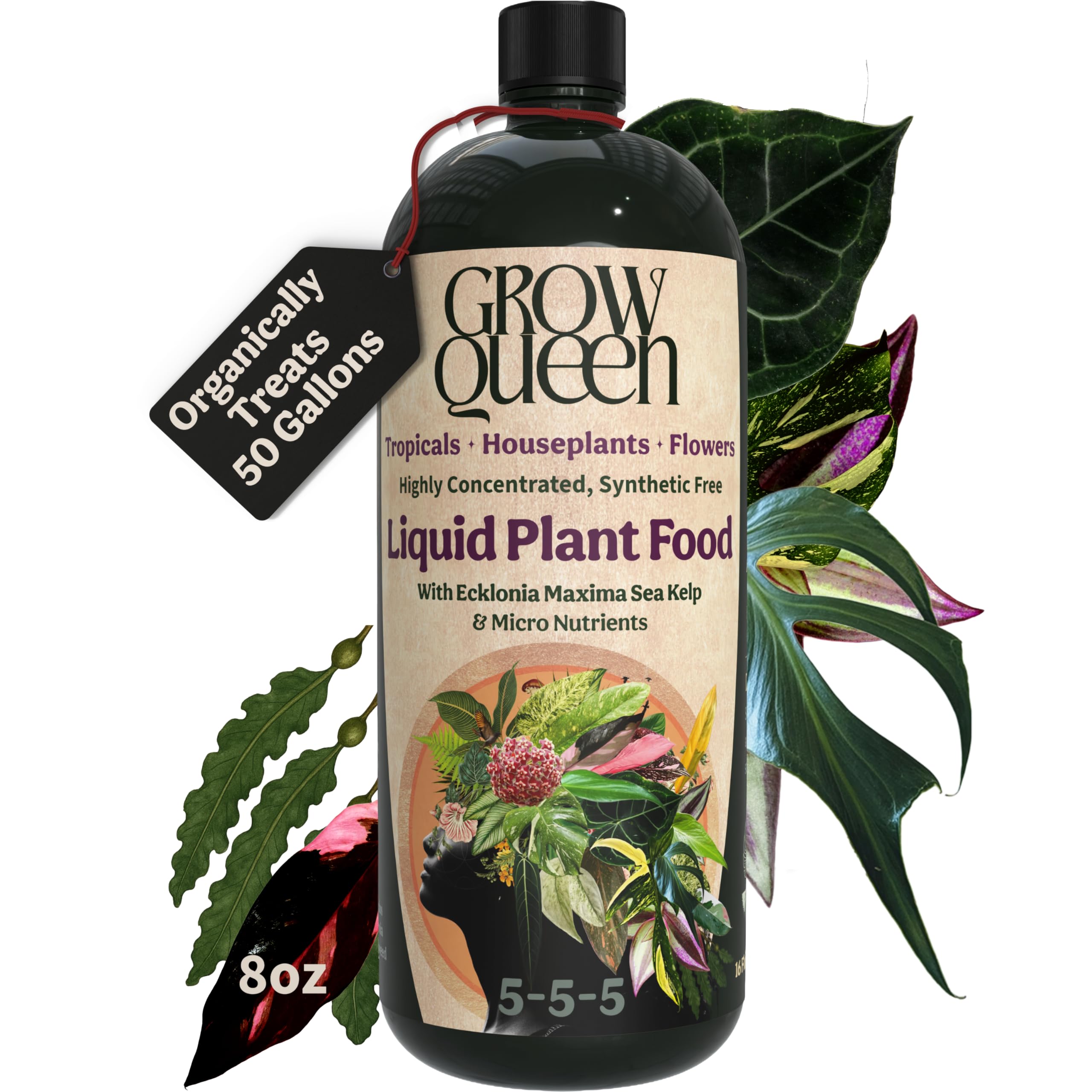 Grow Queen botella frontal mostrando etiqueta clara y diseño profesional