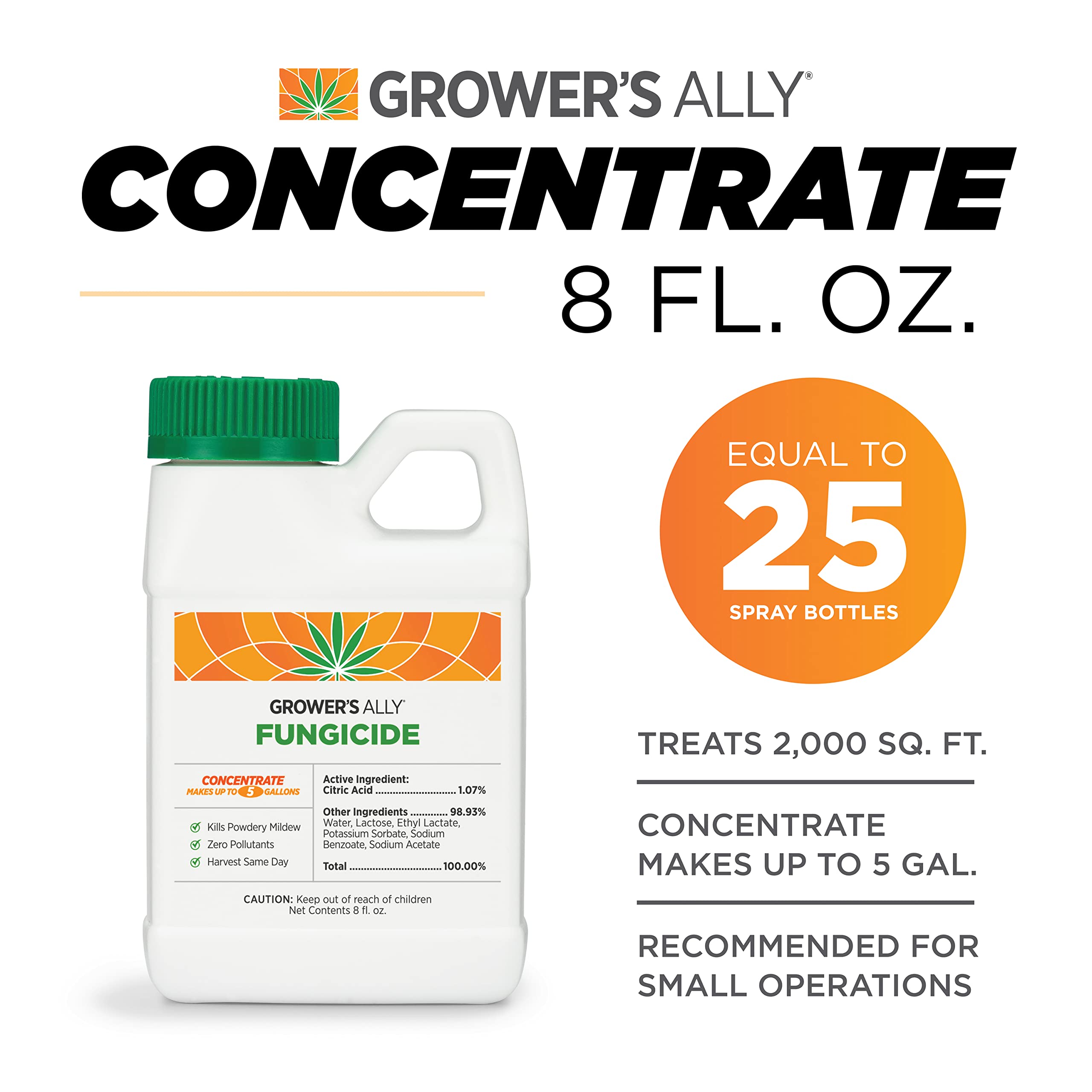 Grower's Ally pulverizador aplicando sobre hojas para control de hongos