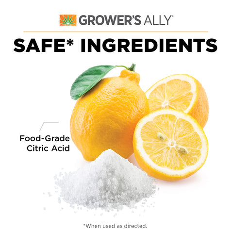 Grower's Ally detalle de la etiqueta con instrucciones y certificación OMRI