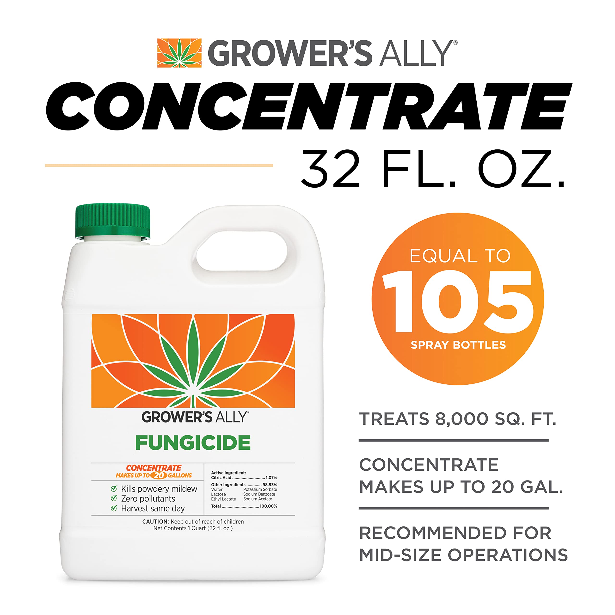 Grower's Ally comparado a objetos para visualizar volumen de 32 oz