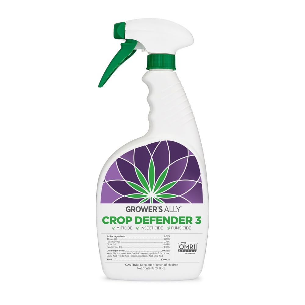 Grower's Ally frente del envase Crop Defender 3 mostrando 24 oz y beneficios orgánicos