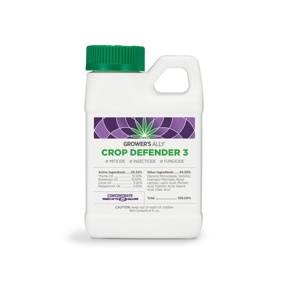 Grower's Ally botella frontal mostrando etiqueta y rendimiento, protección efectiva