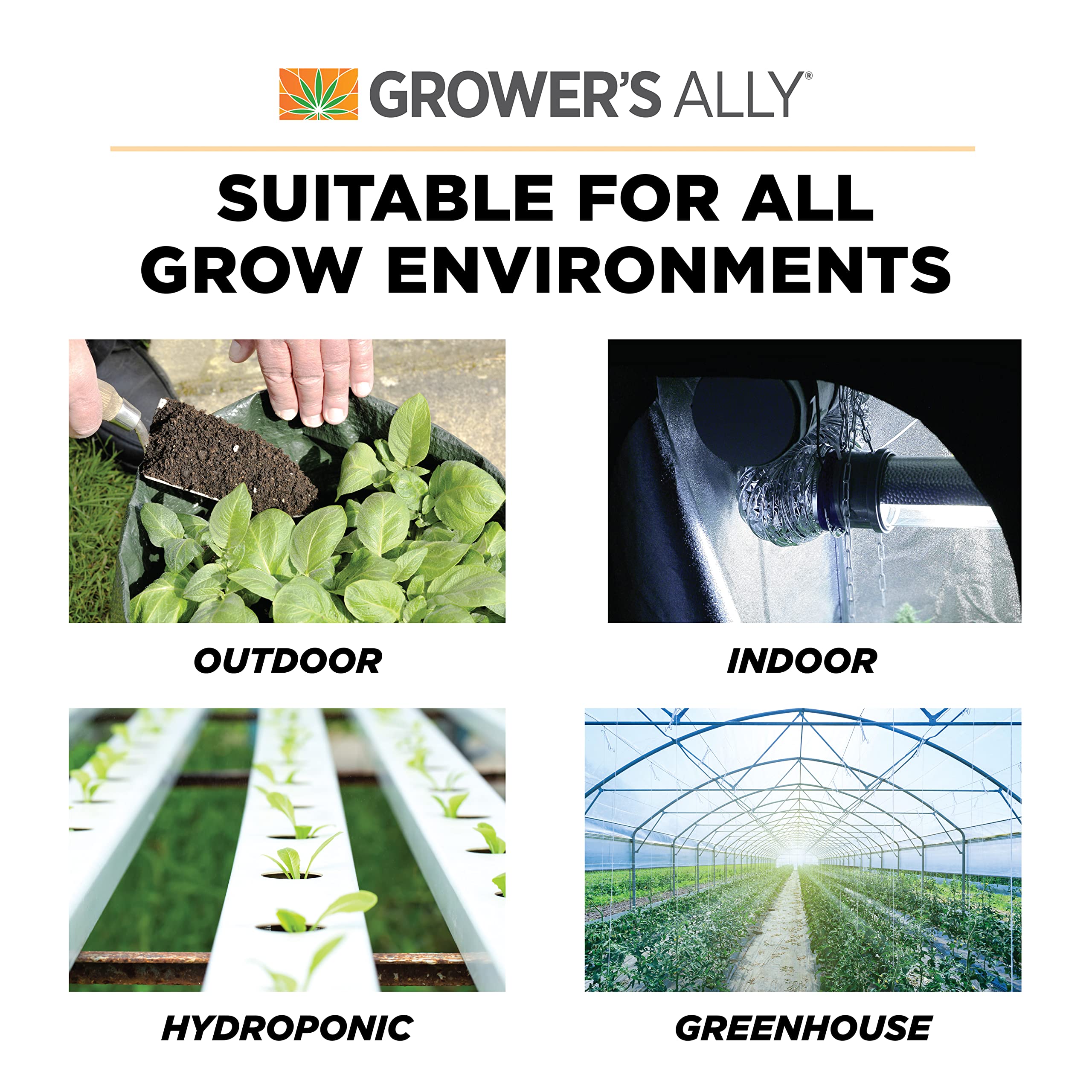 Grower's Ally líquido claro en gotero mostrando textura segura y pura