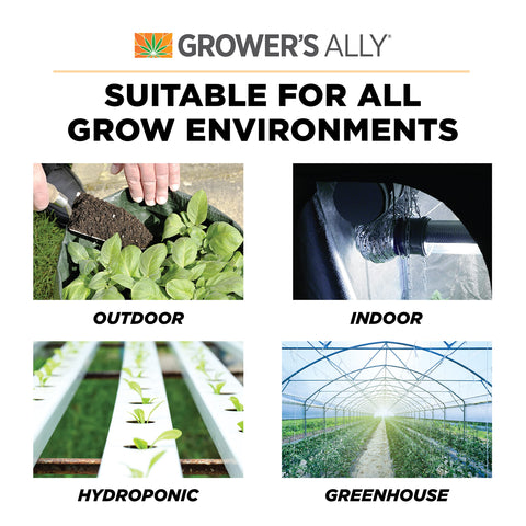 Grower's Ally líquido claro en gotero mostrando textura segura y pura