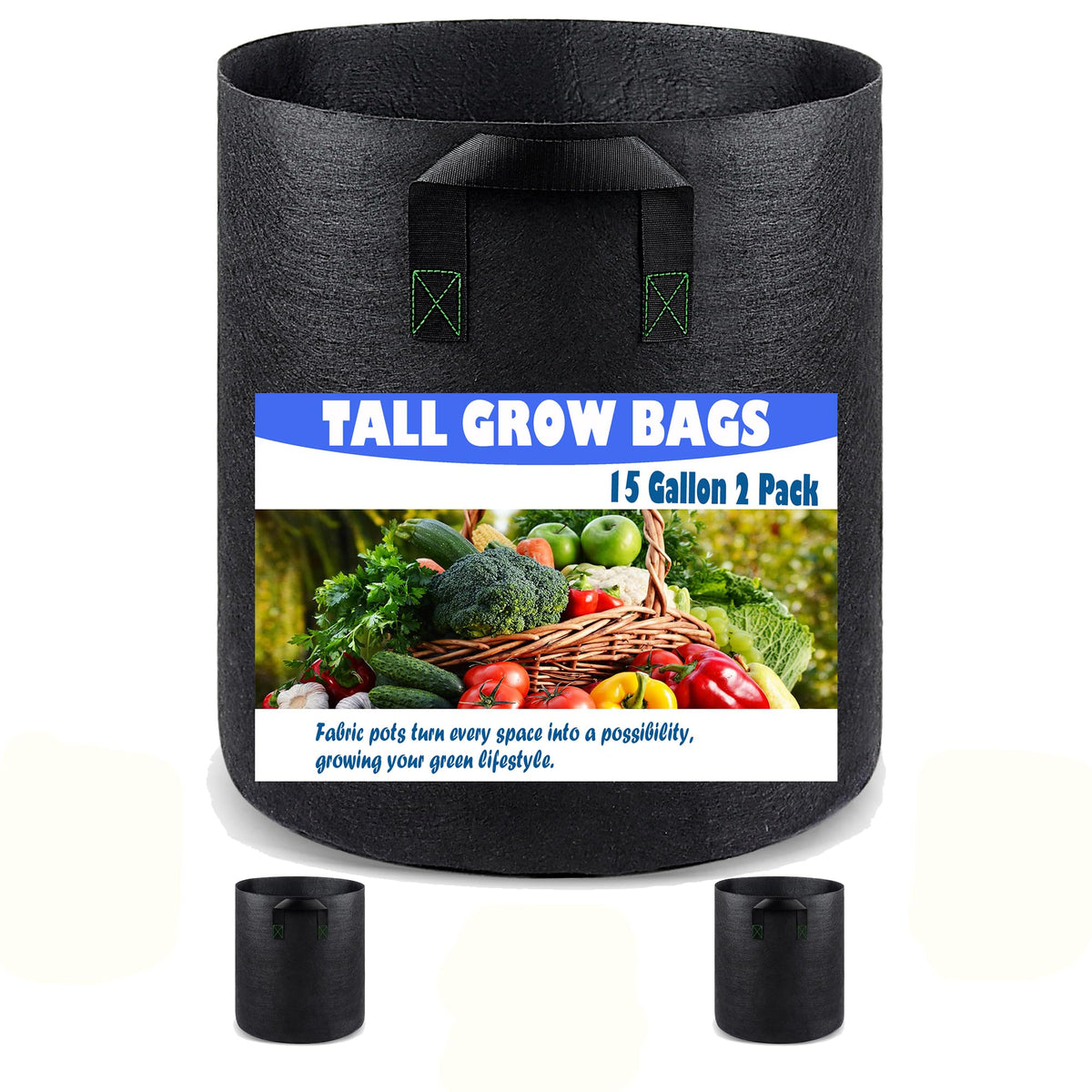 Growpropel vista frontal del pack de 2 macetas texturizadas y capacidad amplia