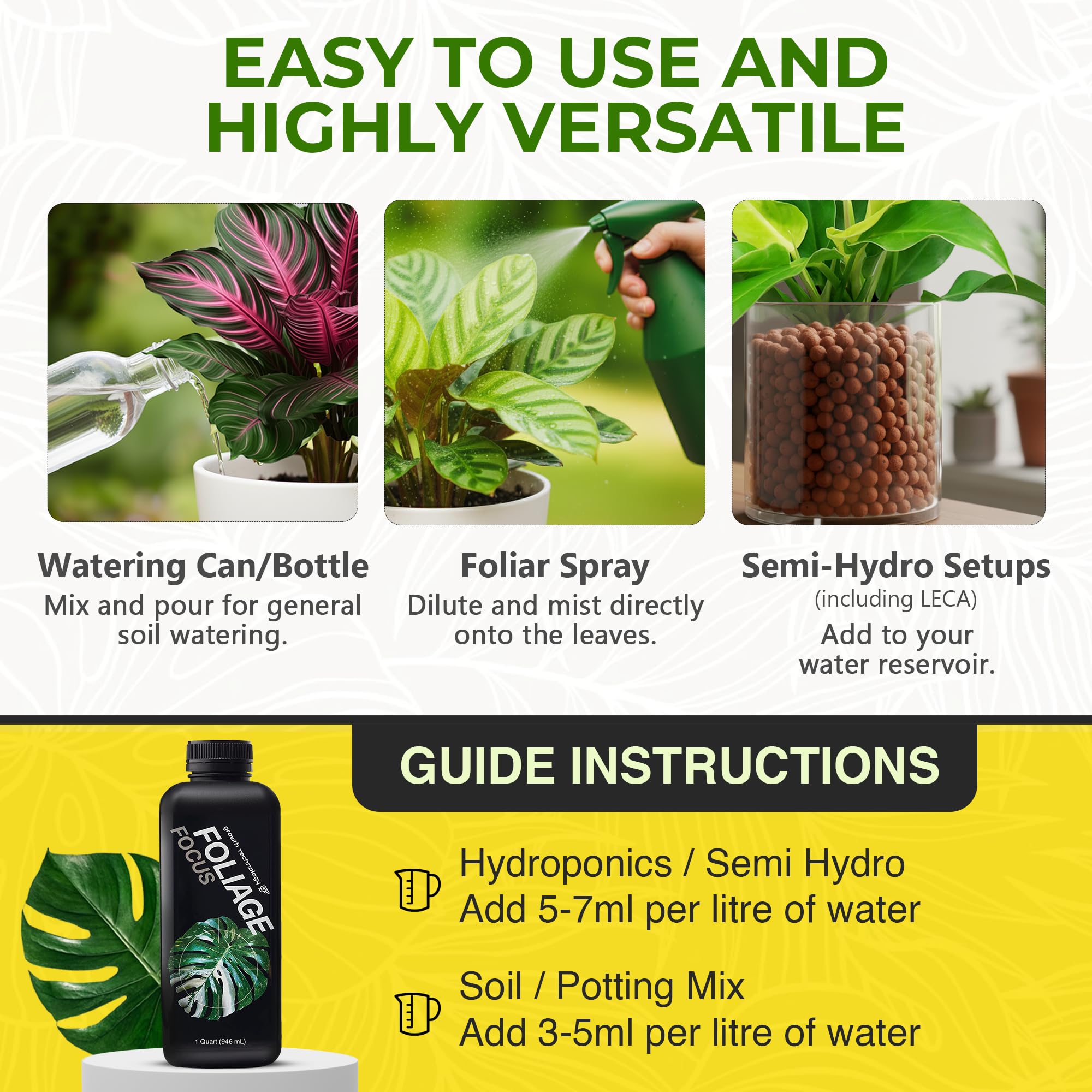 Growth Technology GT aplicación foliar pulverizando hojas para absorción directa