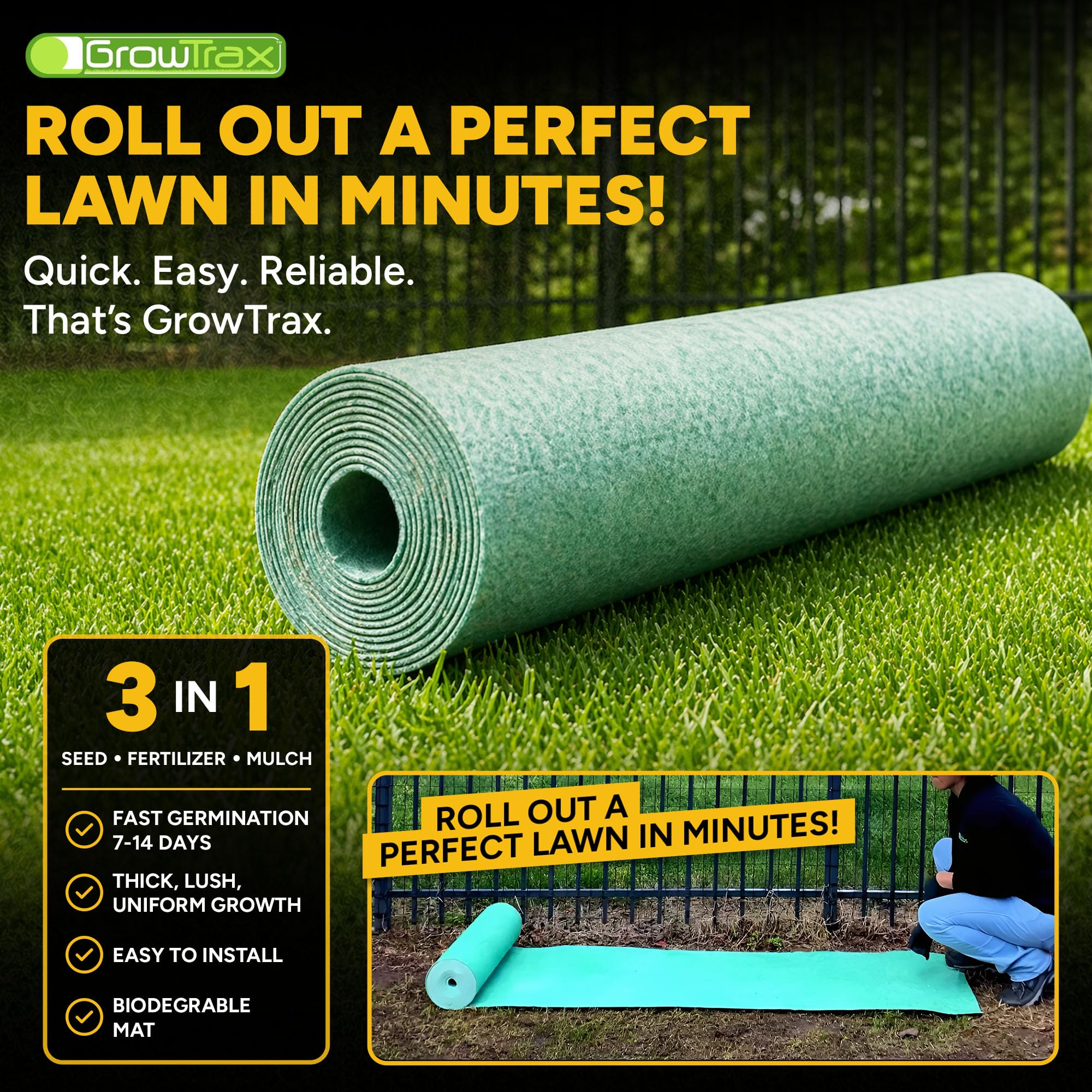 Growtrax césped establecido en patio, resultado final denso y resistente