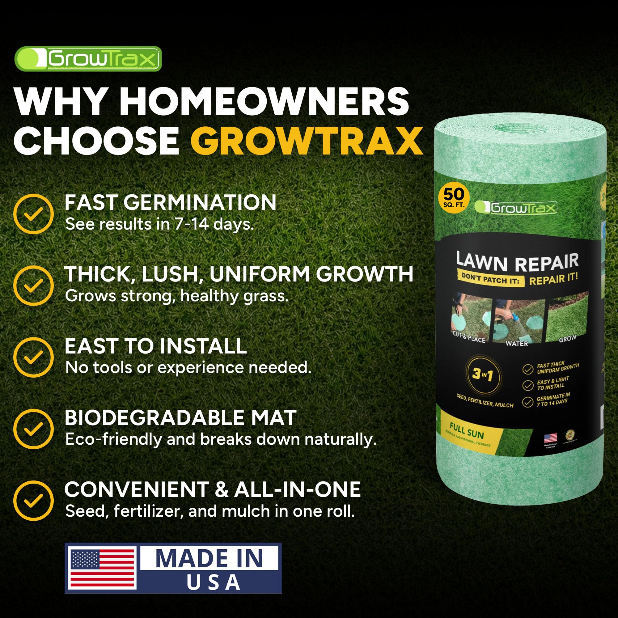 Growtrax etiqueta que resalta semilla de Oregon, garantía de calidad y pureza
