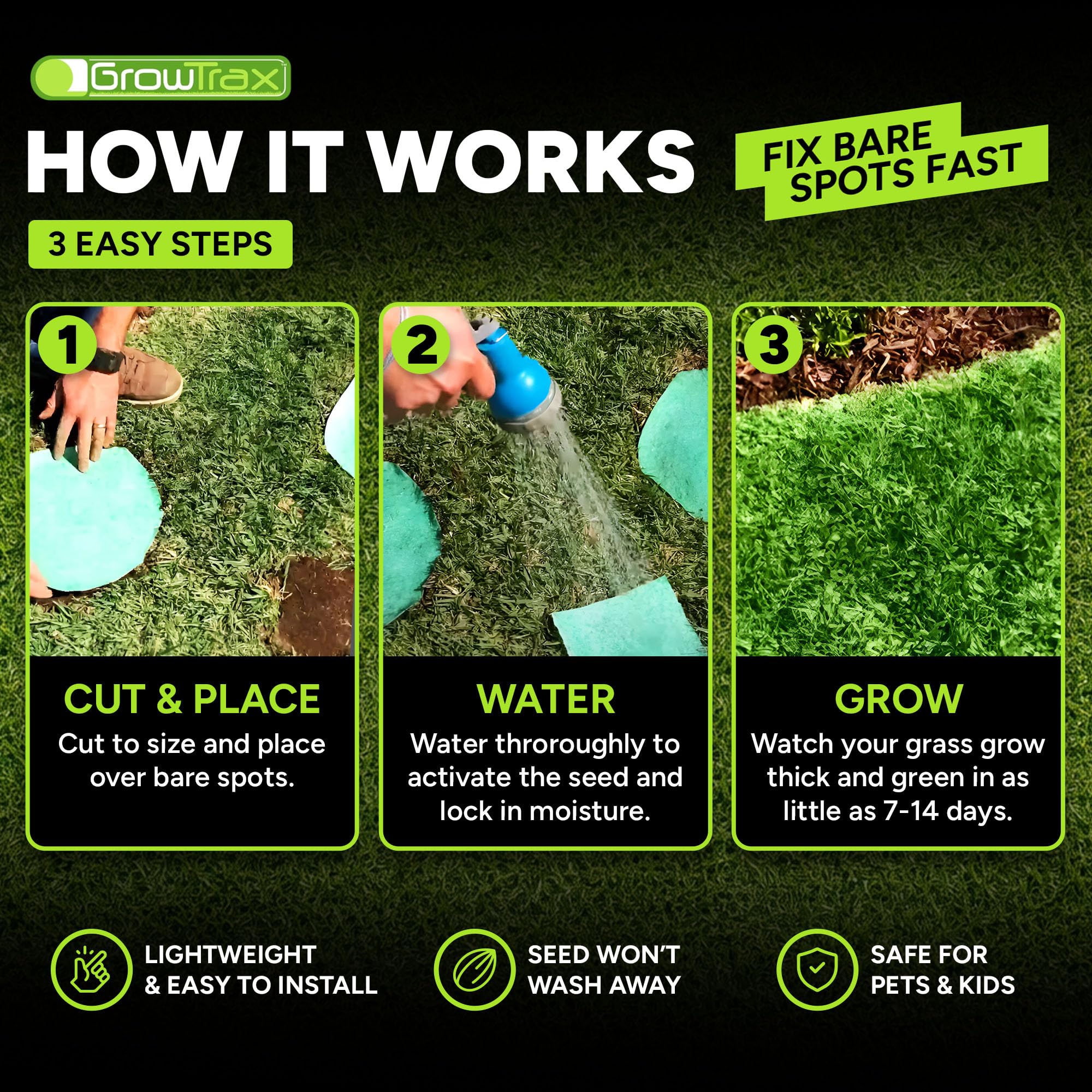 Growtrax semilla y microfertilizante en primer plano para germinación rápida