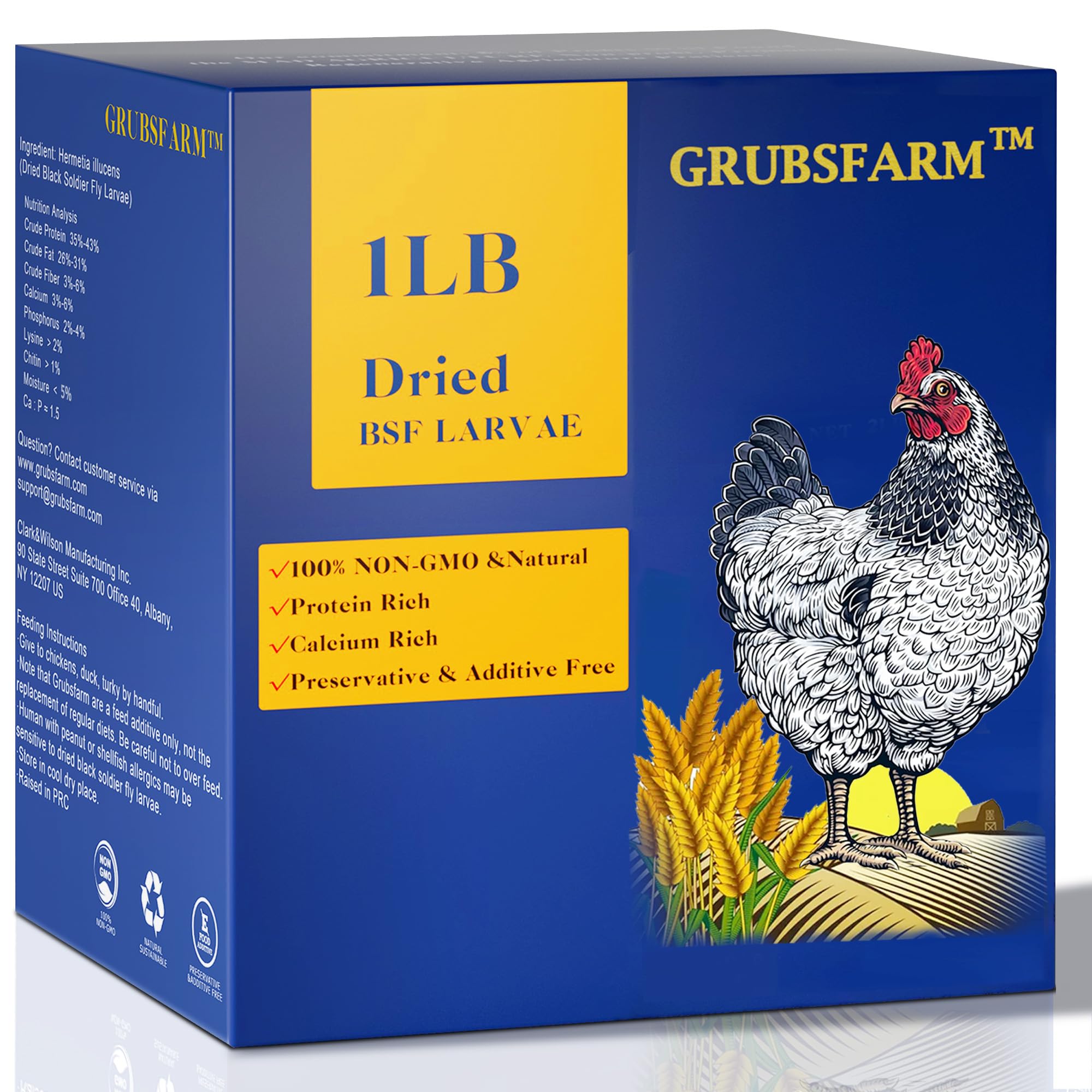 GRUBSFARM frente del envase mostrando bolsa resellable y caja protectora