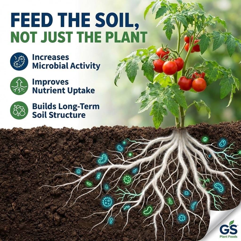 GS Plant Foods aplicación por riego al suelo para mejorar salud de raíces