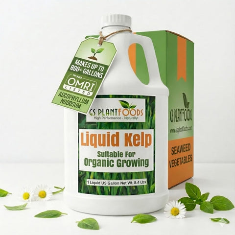 GS Plant Foods botella frontal de 1 galón mostrando la presentación y rendimiento