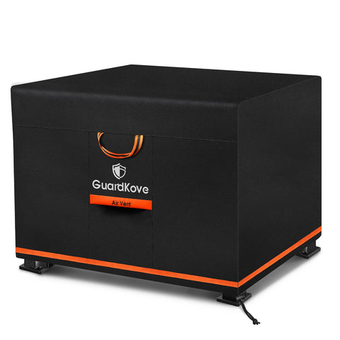 GuardKove vista frontal de la funda cuadrada protegiendo el fire pit