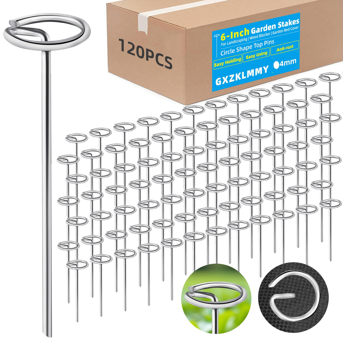 GXZKLMMY paquete frontal de 120 clavijas galvanizadas mostrando cantidad y embalaje