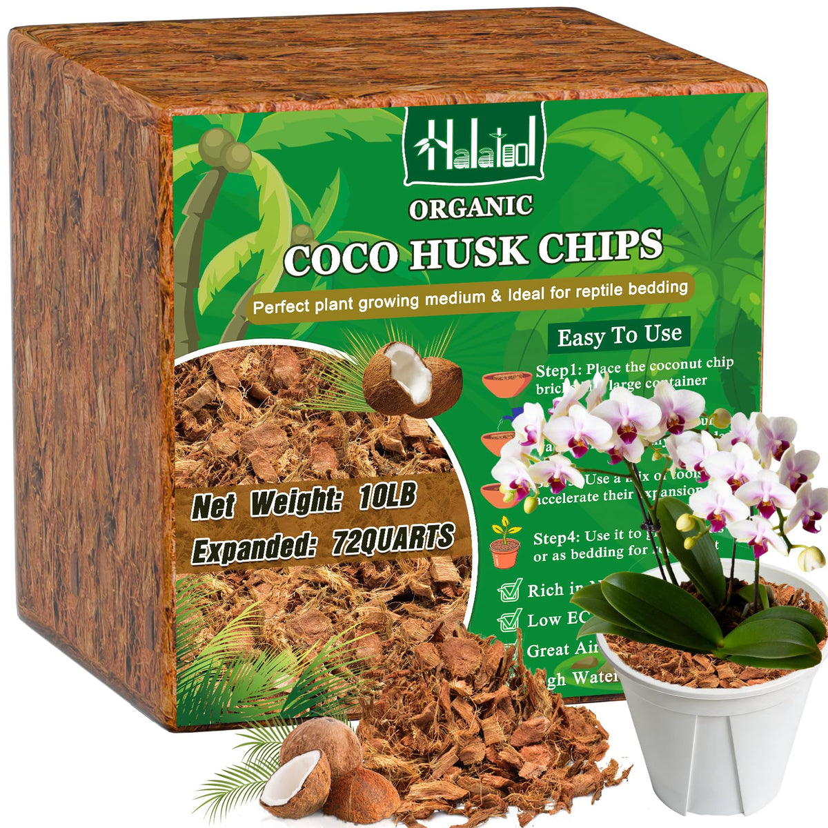 Halatool empaque frontal del ladrillo de coco, almacenamiento compacto y práctico