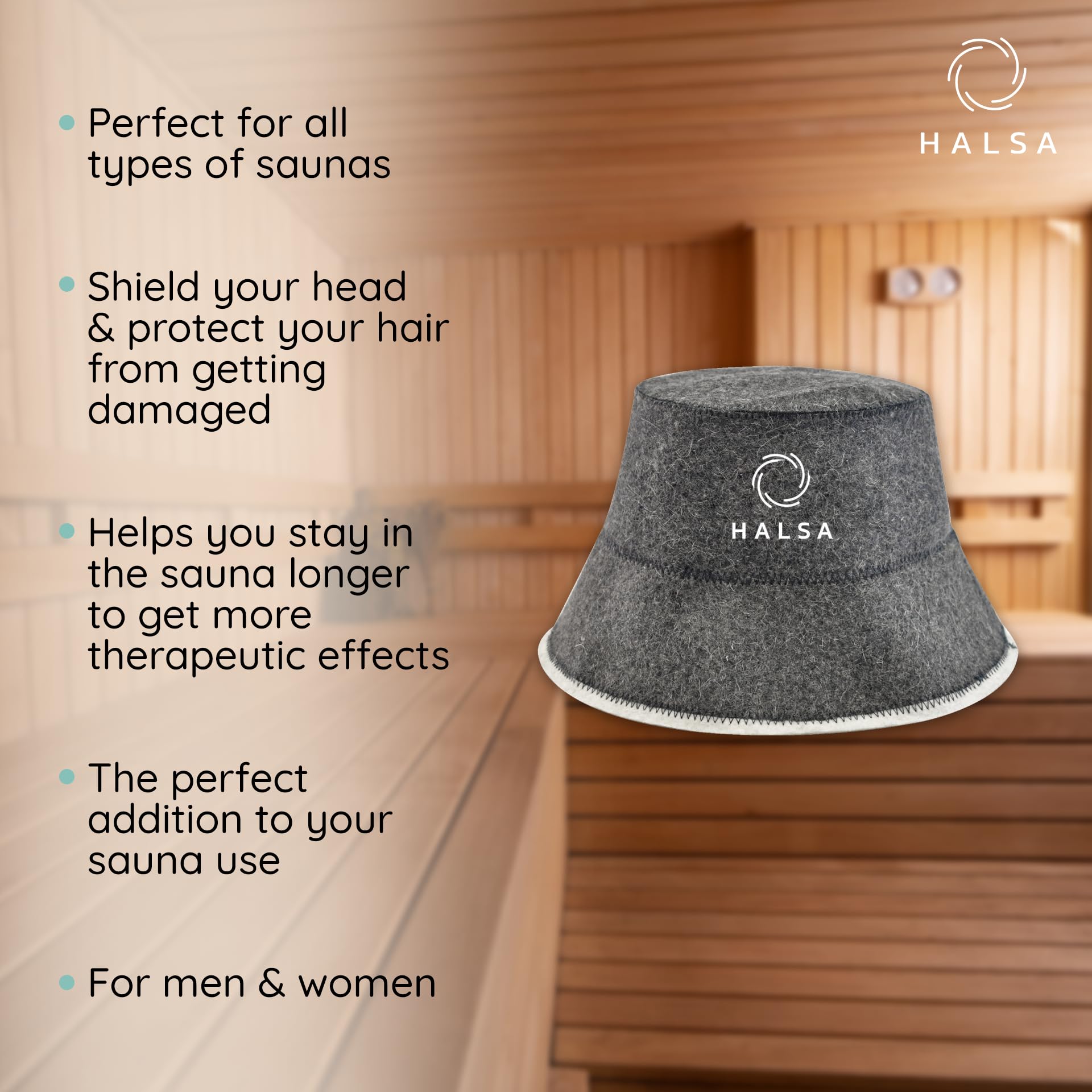 Halsa gorro sauna textura de lana respirable y natural