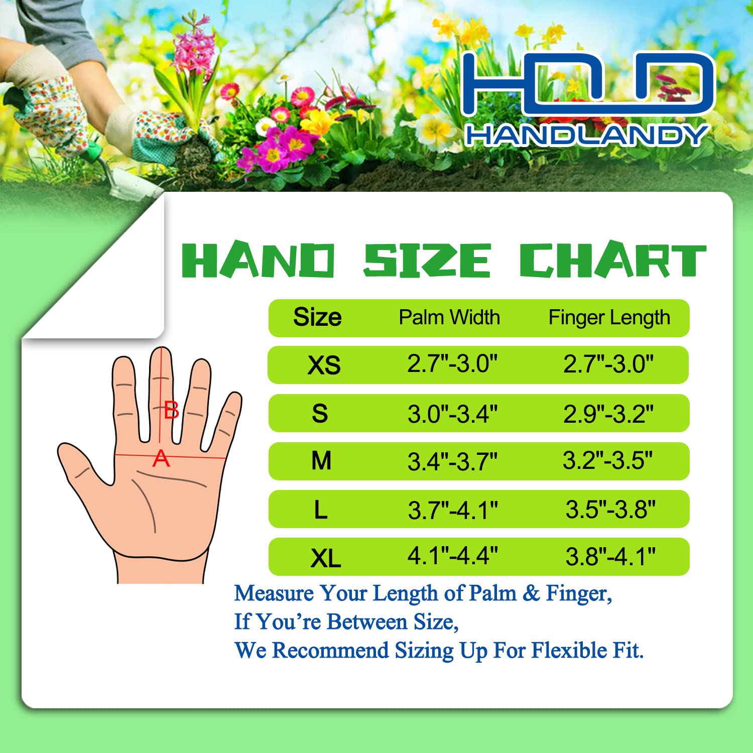 HANDLANDY guantes junto a regla para comparar tamaño y ajuste