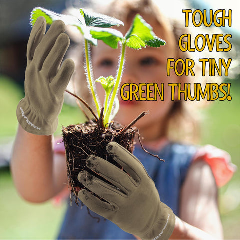 HANDLANDY guantes puestos en manos de niño para jardinería segura