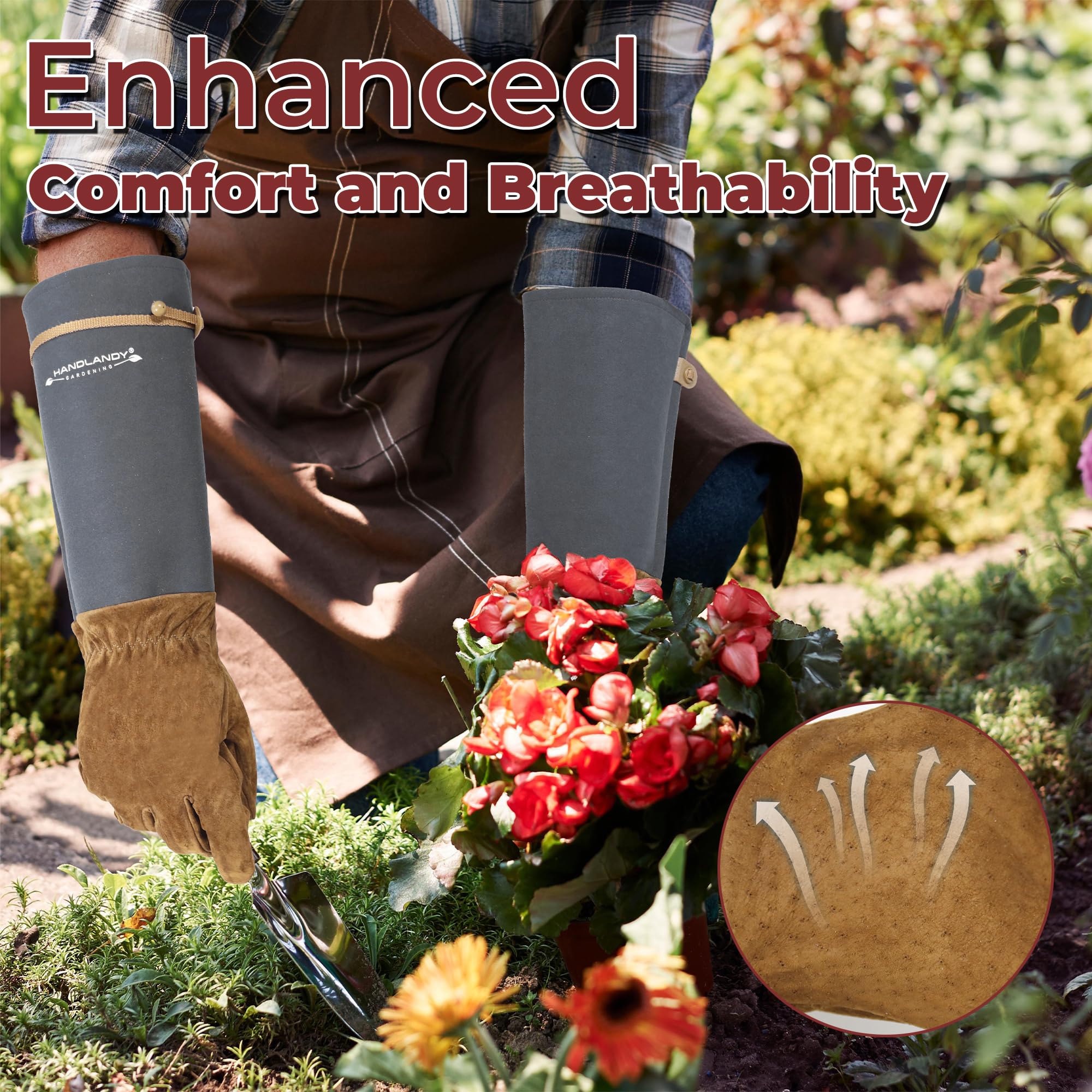 HANDLANDY guantes en uso podando un rosal con seguridad y control