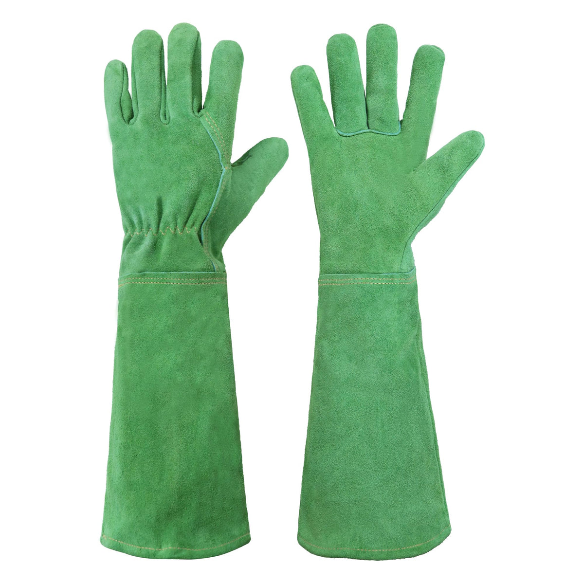 HANDLANDY vista frontal de guantes largos protegen manos con piel vacuno