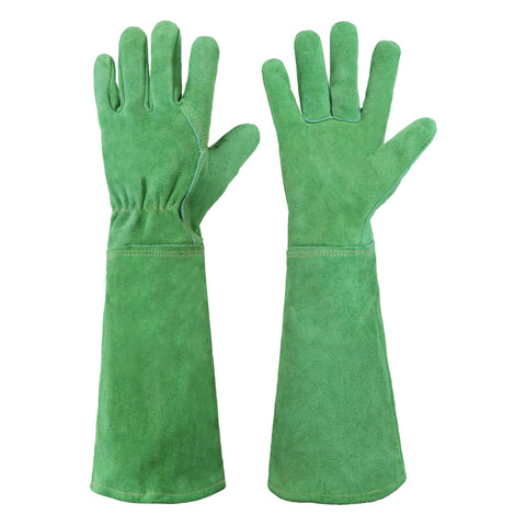 HANDLANDY vista frontal de guantes largos protegen manos con piel vacuno