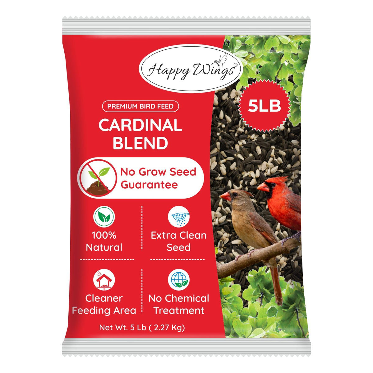 Happy Wings paquete frontal mostrando mezcla Cardinal Blend y beneficio atractivo