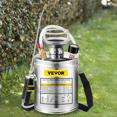 Happybuy pulverizador frontal mostrando su tanque de acero inoxidable y capacidad resistente