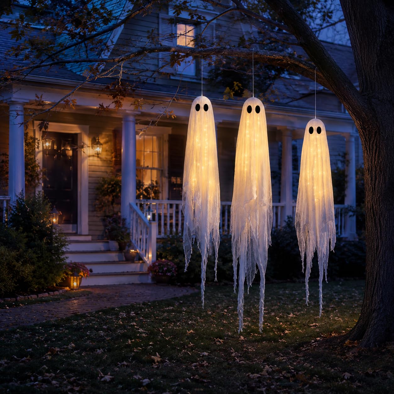 HAPPYCLUB conjunto de fantasmas en jardín aportando profundidad decorativa