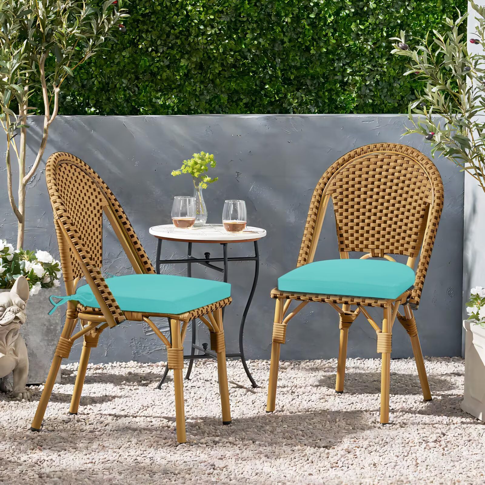 HARBOREST cojines teal en terraza ambientada, añade color y estilo