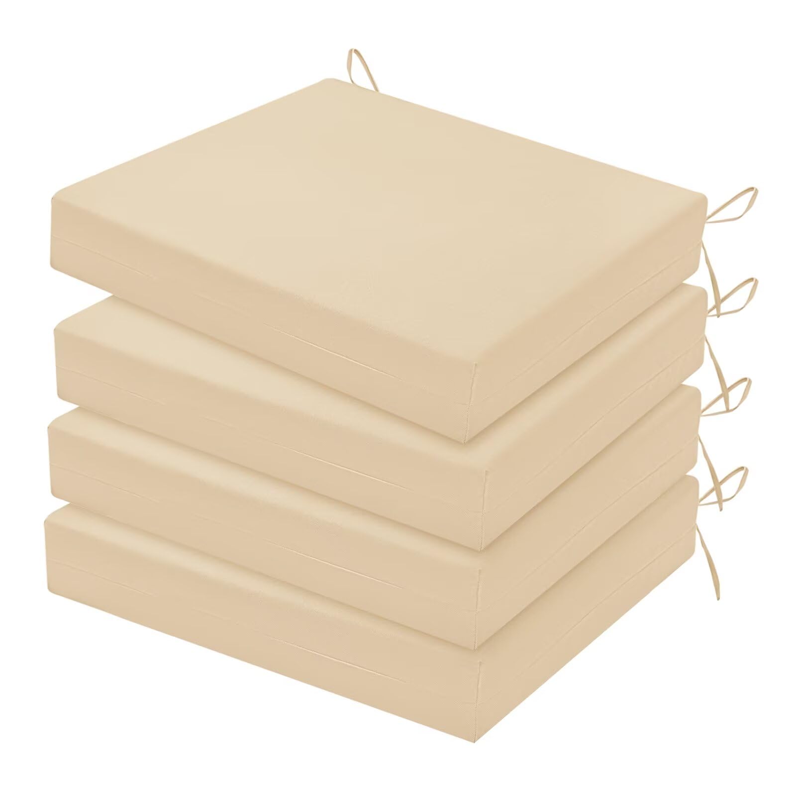 HARBOREST vista frontal del set de 4 cojines beige mostrando acabado resistente