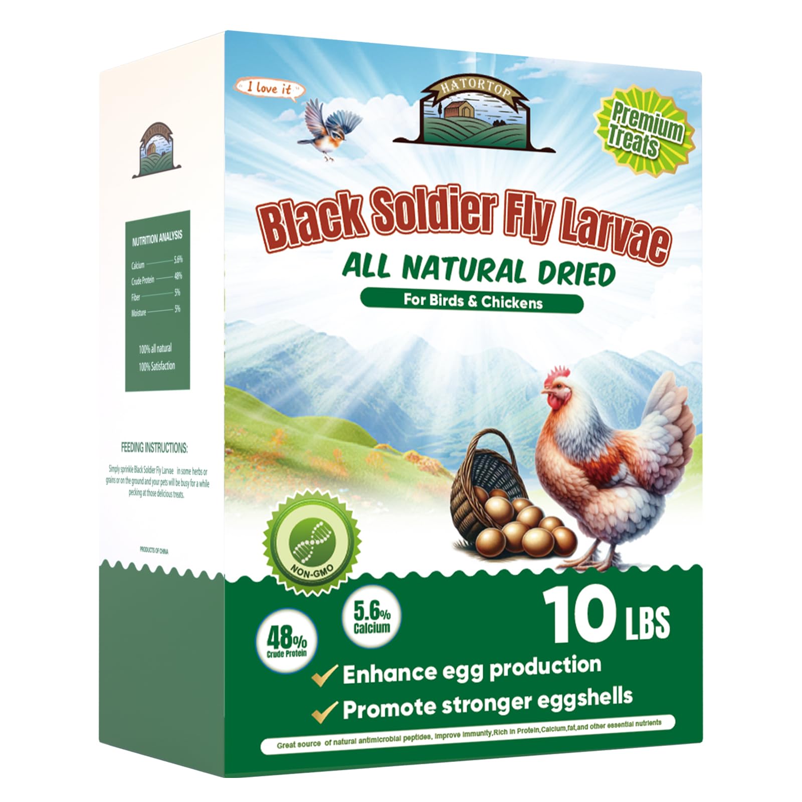 HATORTOP paquete frontal mostrando 10 lb, almacenamiento resellable y conveniencia