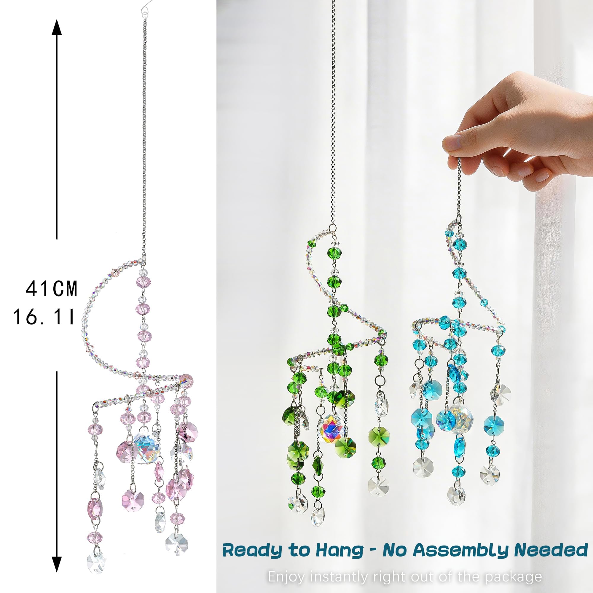 H&D HYALINE & DORA suncatcher colgado en ventana ofreciendo destellos prismáticos interiores