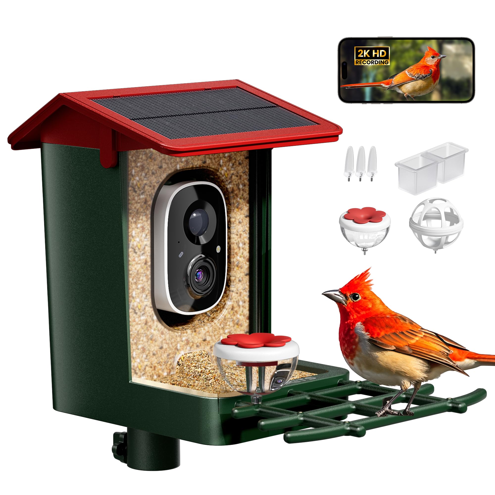HEAPETS vista frontal del comedero con cámara y diseño atractivo para observar aves