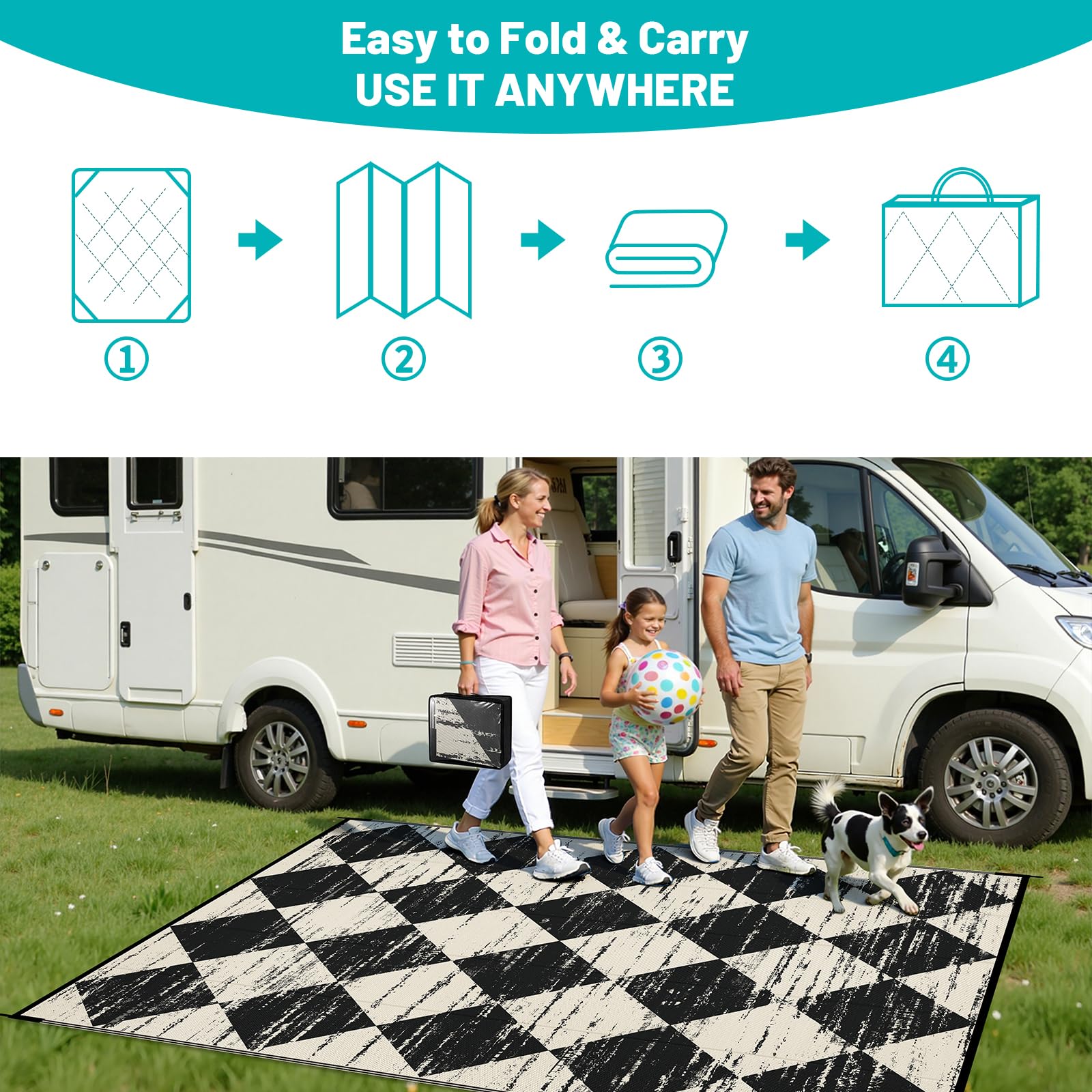 HEBE alfombra junto a objetos para comparar tamaño 5'x8'