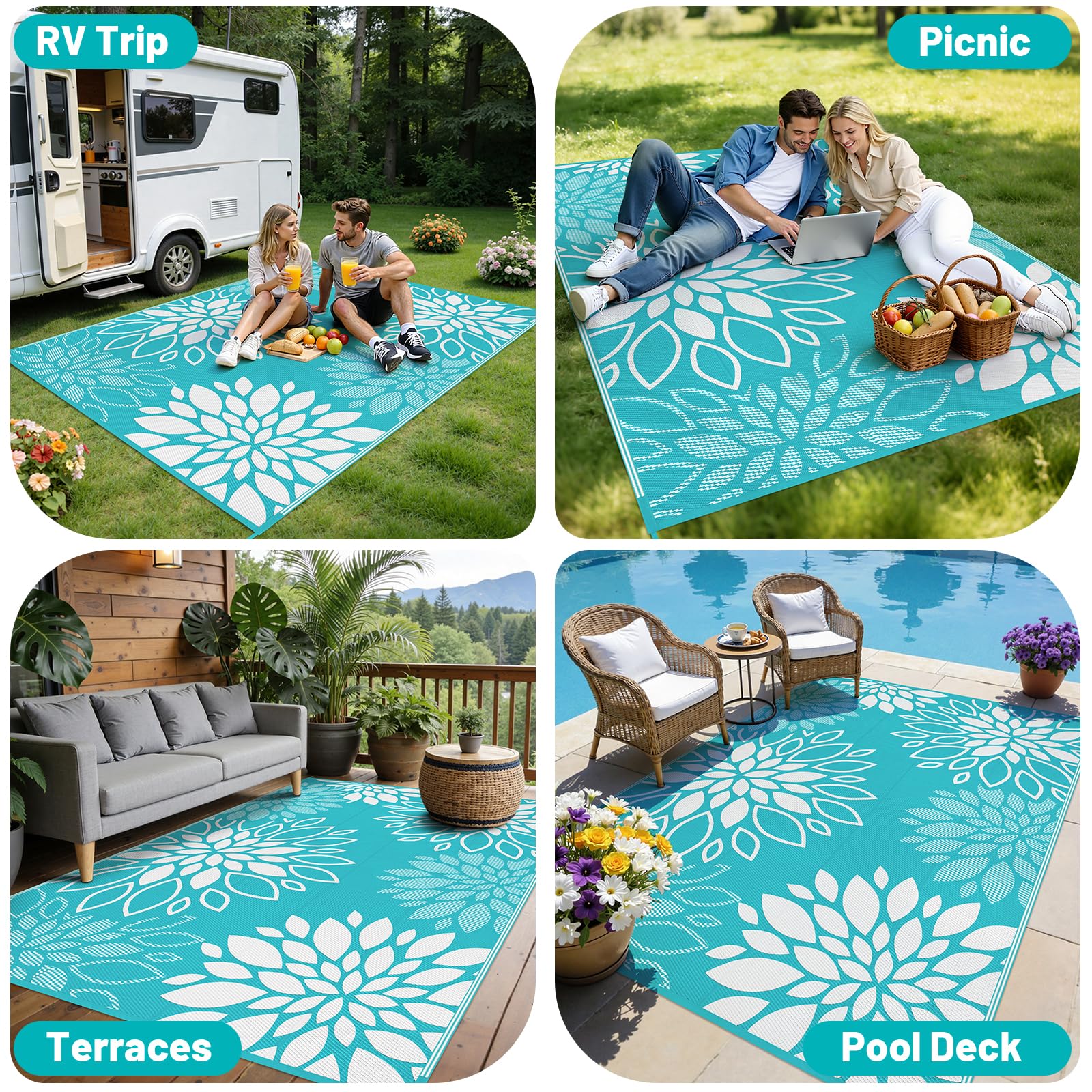 HEBE alfombra desplegada en camping RV, portátil y ligera