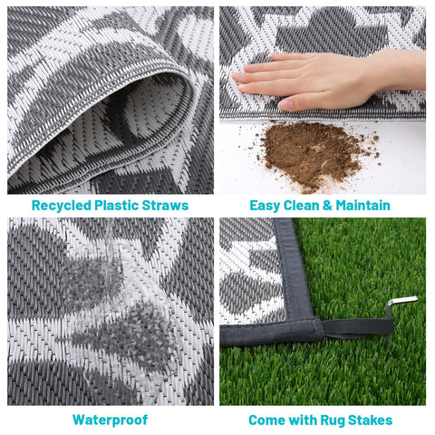 HEBE alfombra en uso en patio, protección y estilo al aire libre