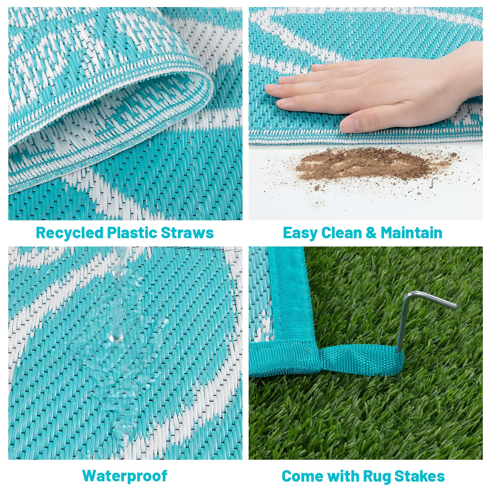HEBE alfombra colocada en patio, crea ambiente cómodo al aire libre