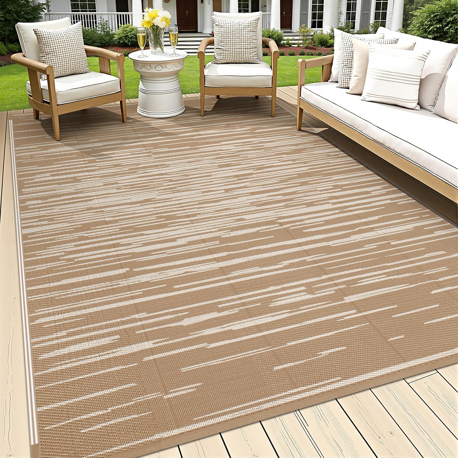 HEBE alfombra frontal mostrando rayas y diseño resistente