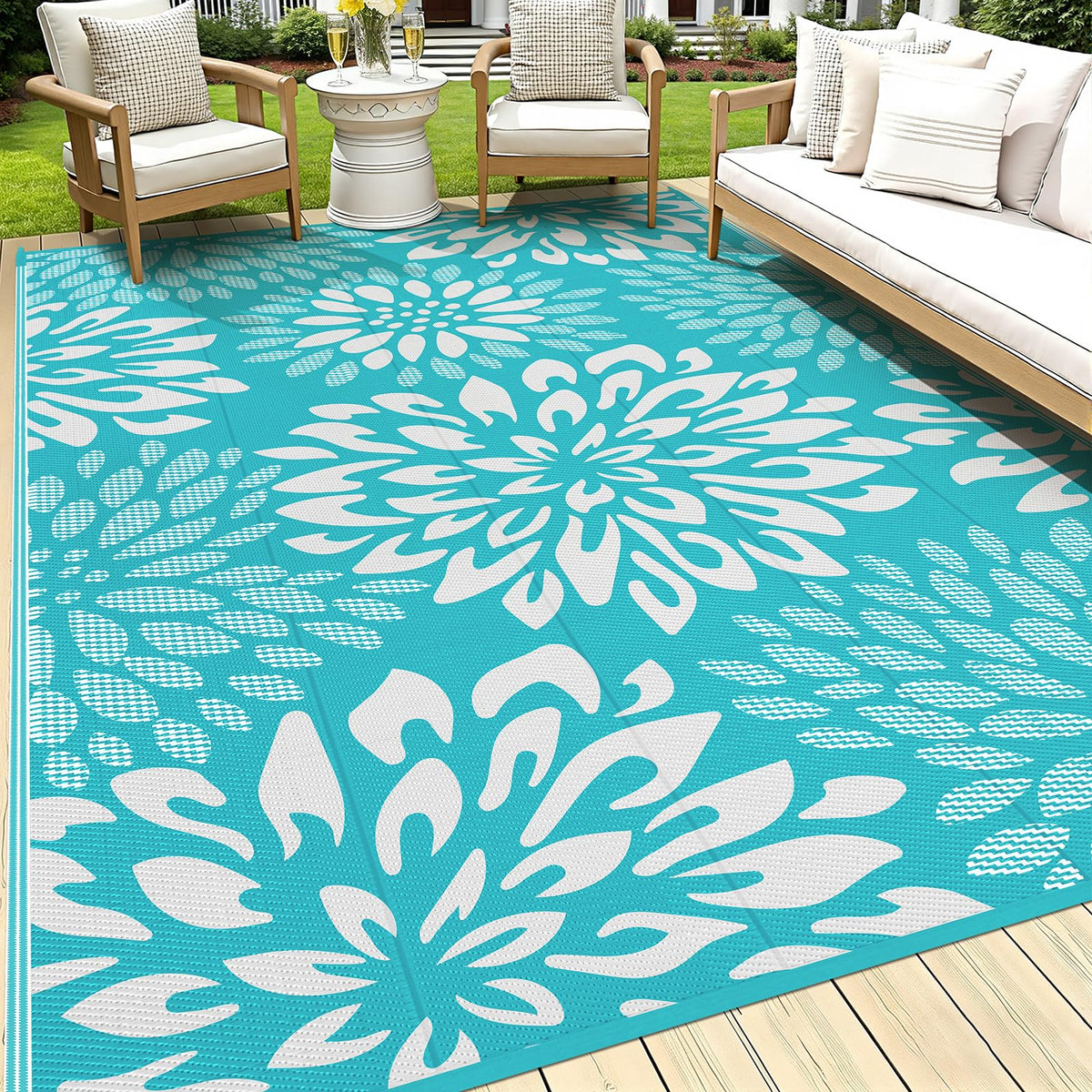 HEBE alfombra frontal 8x10 mostrando diseño floral y acabado duradero