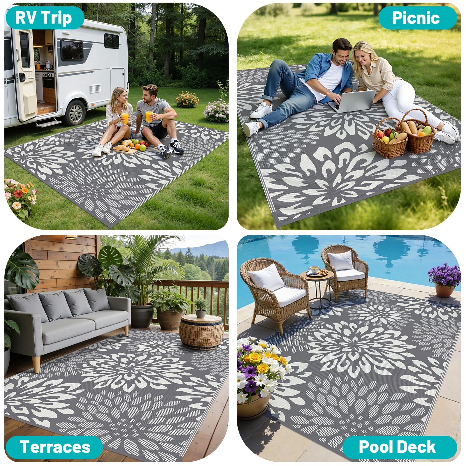 HEBE alfombra plegada en bolsa mostrando portabilidad para camping