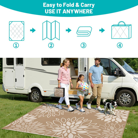 HEBE alfombra desplegada en camping para comodidad y fácil transporte