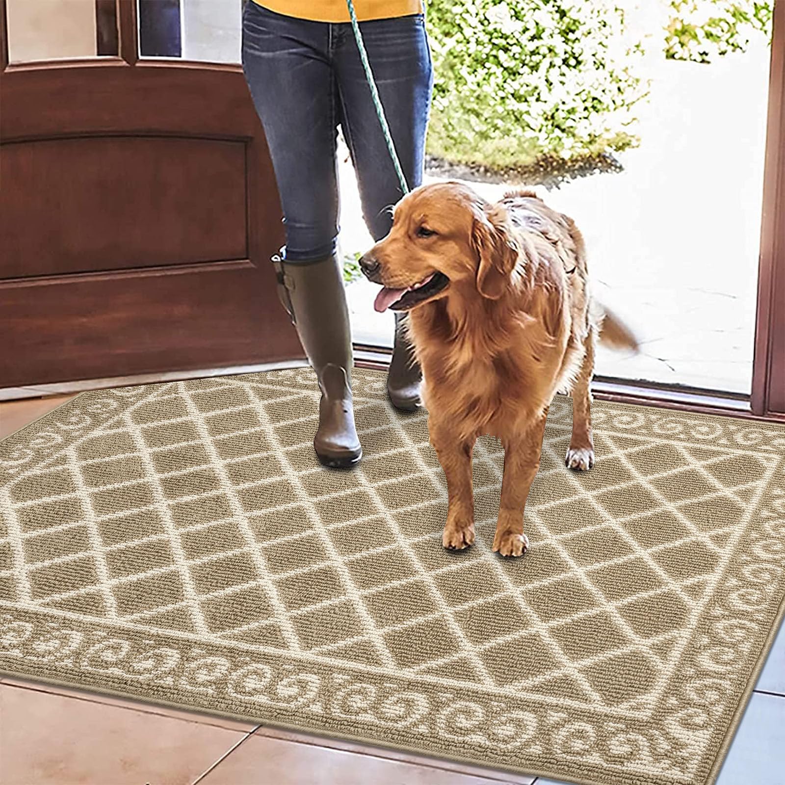 HEBE felpudo en ambiente familiar absorbiendo barro de zapatos, ideal para tráfico