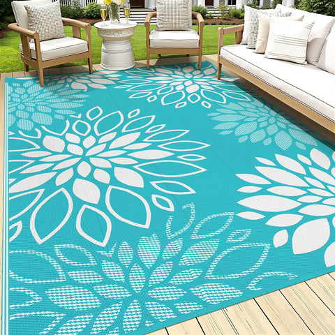 HEBE alfombra frontal floral mostrando diseño reversible y estética exterior