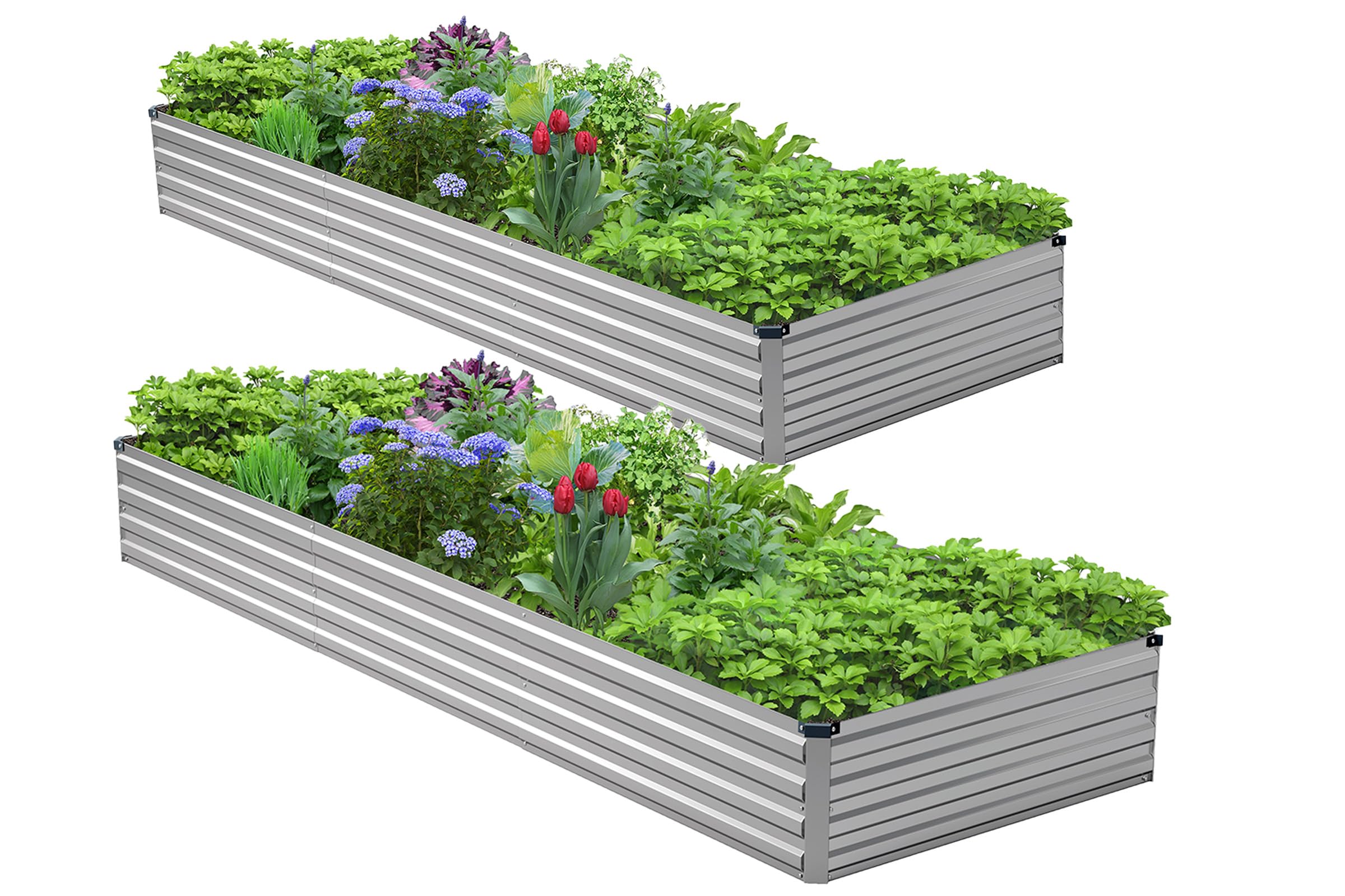 Henshwon vista frontal de la jardinera galvanizada, amplia capacidad de cultivo